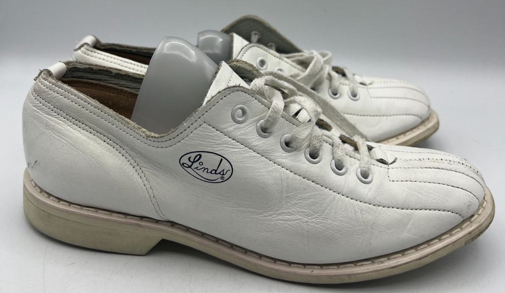 Linds Women’s 6.5 B Vintage White Leather Bowling Shoes Made in USA Lace Up